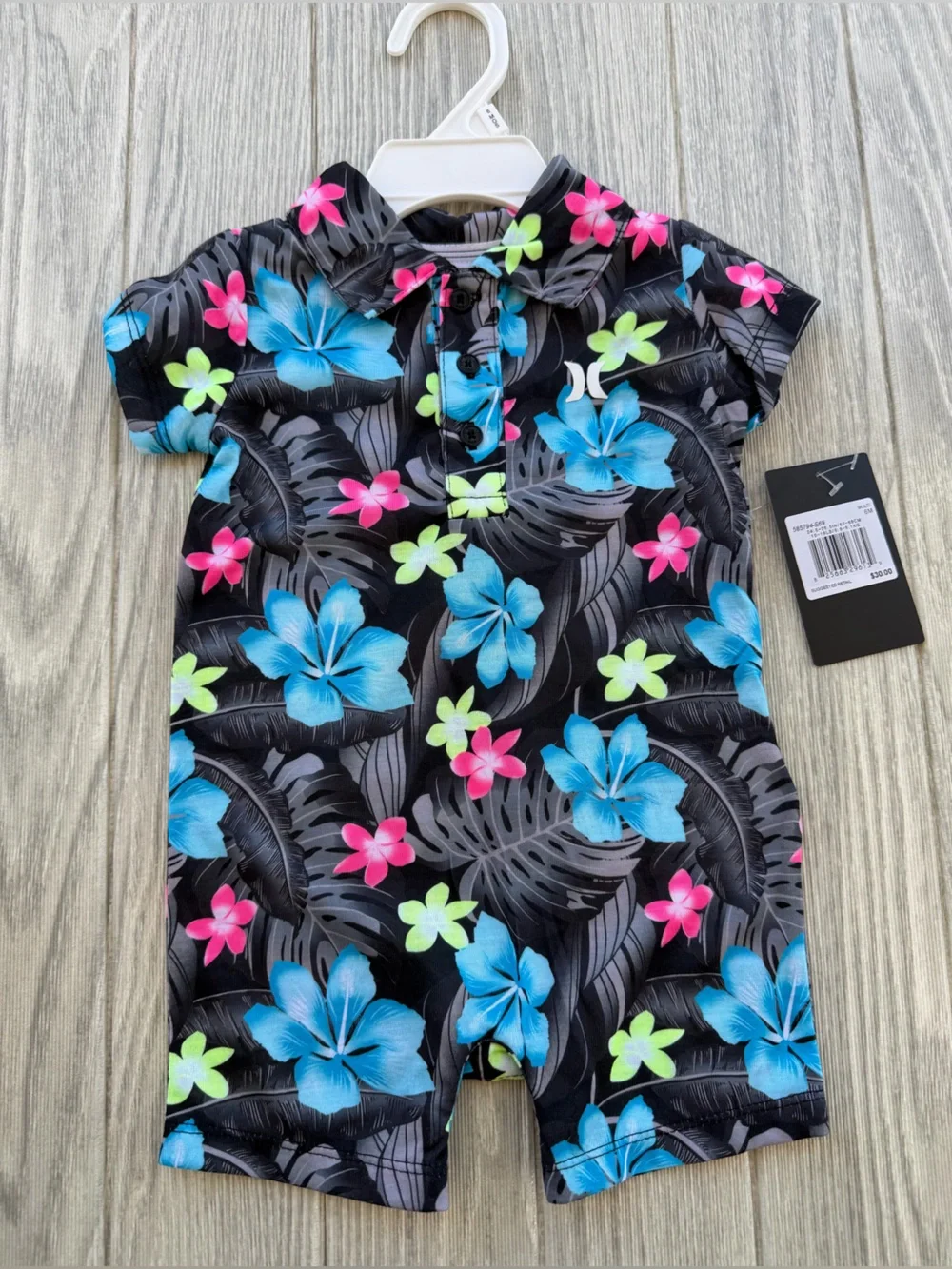 Hurley Tropical Floral Romper / One-Piece Outfit Baby Unisex Black Blue Pink